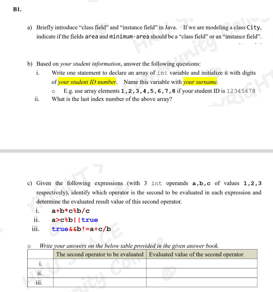 Solved B1. a) Briefly introduce “class field” and “instance | Chegg.com