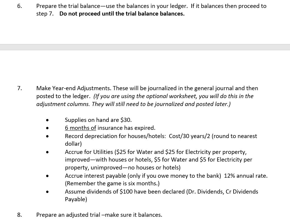 Solved 6 Prepare The Trial Balance Use The Balances In Y Chegg Com