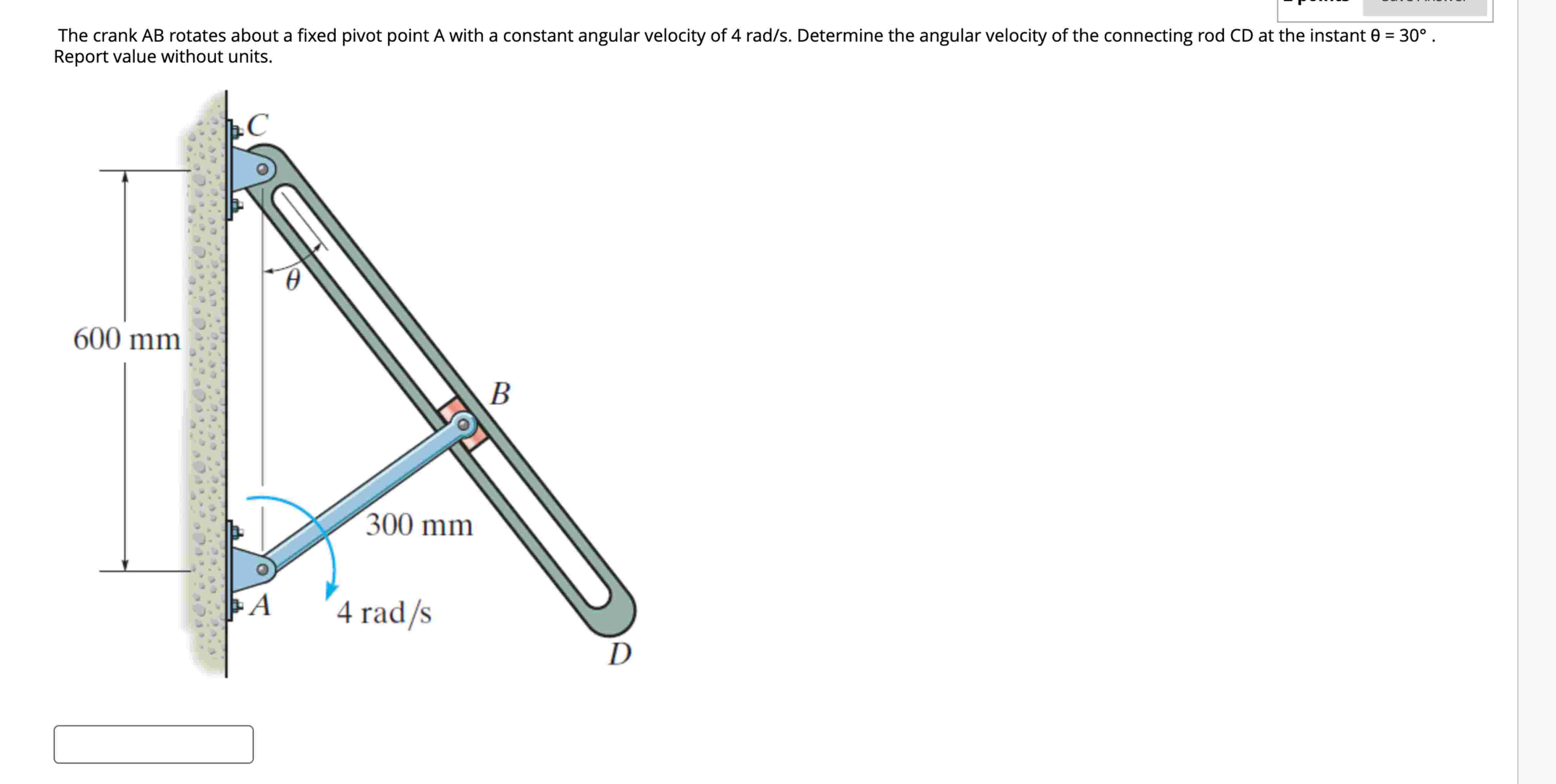 Solved The crank AB ﻿rotates about a fixed pivot point A | Chegg.com