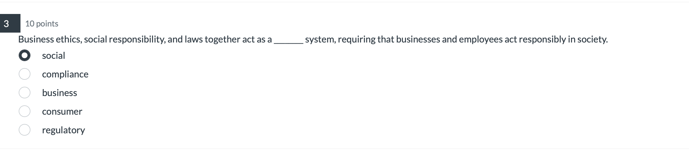 Solved Business ethics, social responsibility, and laws | Chegg.com