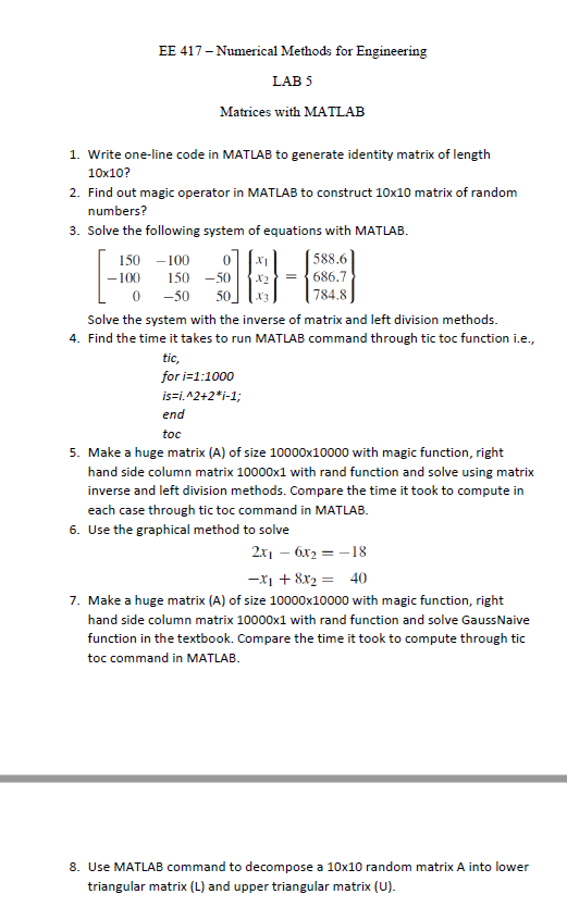 Solved Write one-line code in MATLAB to generate identity | Chegg.com