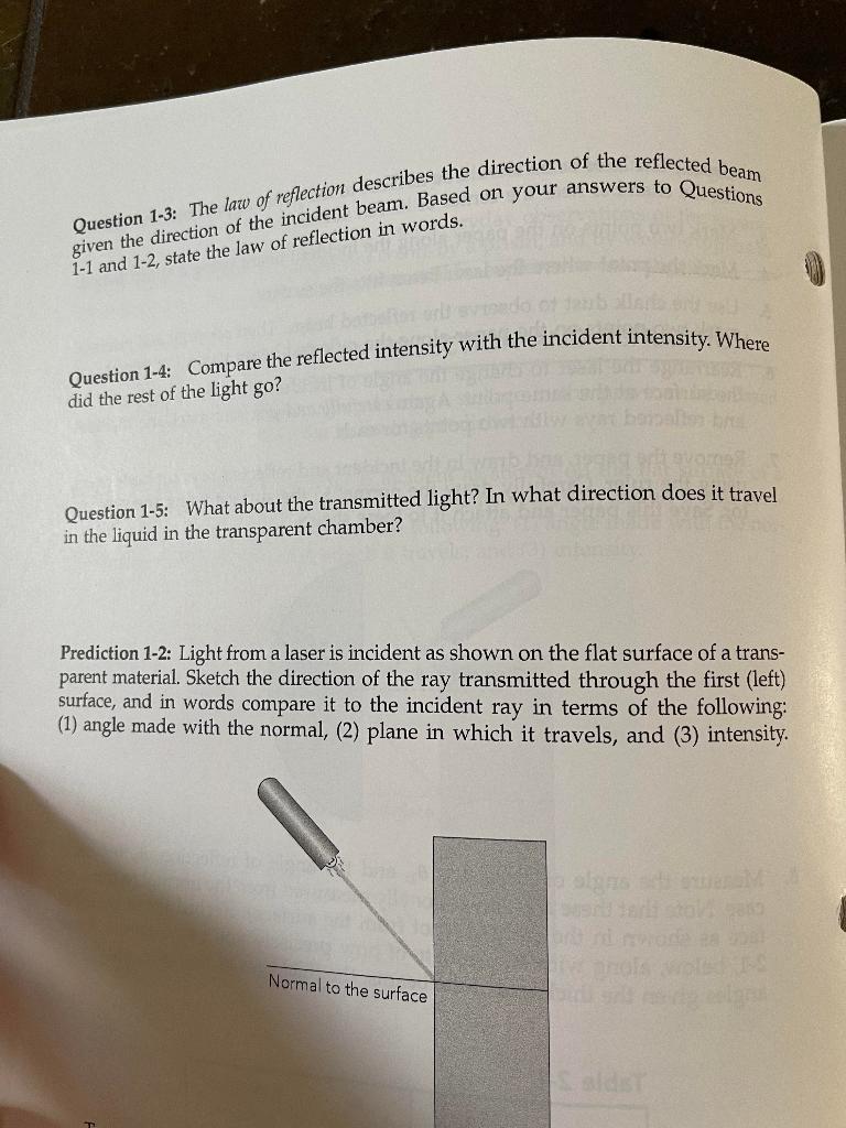 Solved Question 1-3: The law of reflection describes the | Chegg.com