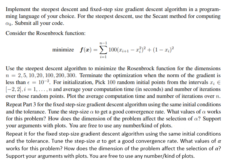 Solved Steepest Descent Algorithm (1) 1. [20] Given a