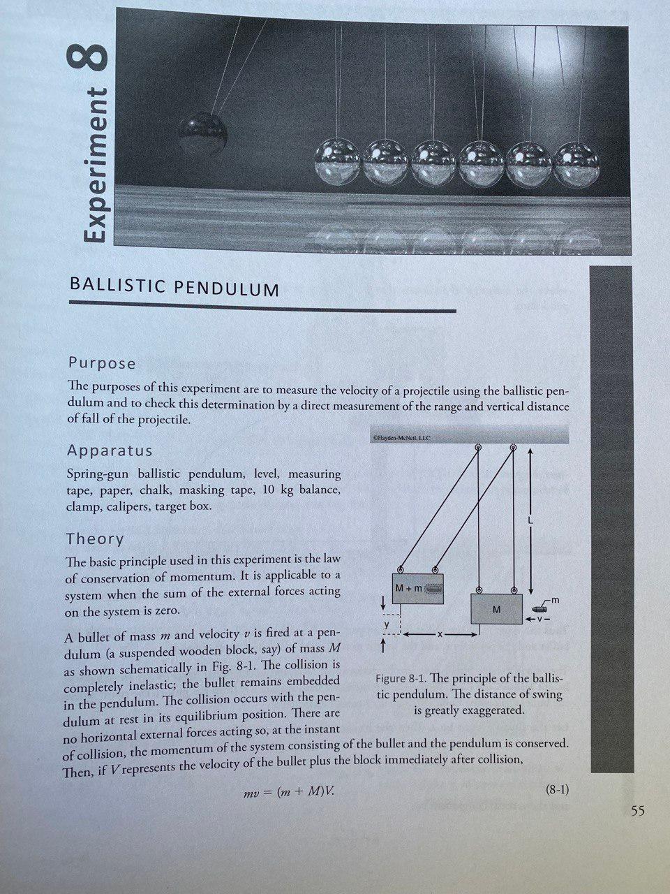 Solved Experiment 8 BALLISTIC PENDULUM Purpose The purposes | Chegg.com