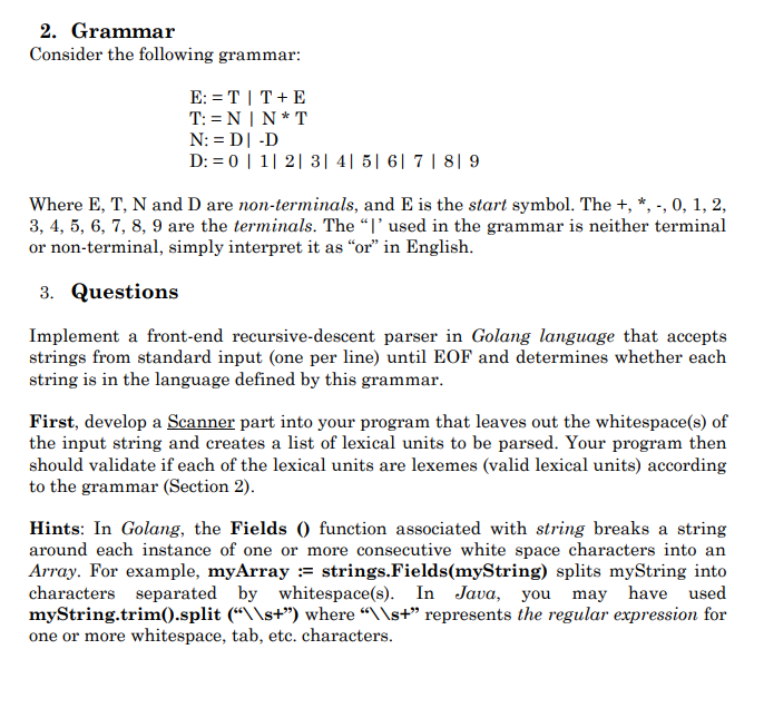 Solved 2. Grammar Consider the following grammar: | Chegg.com