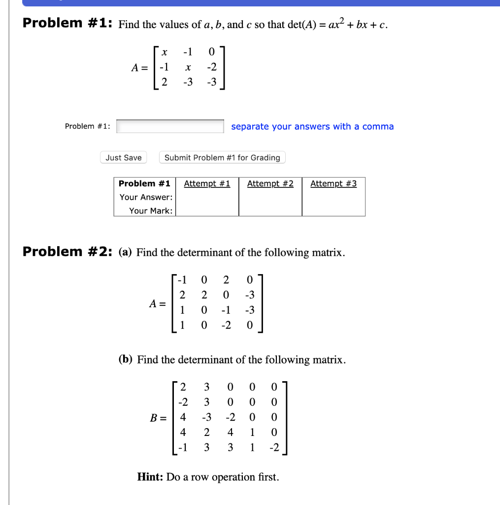 Solved Problem # 1: Find the values of a, b, and c so that | Chegg.com