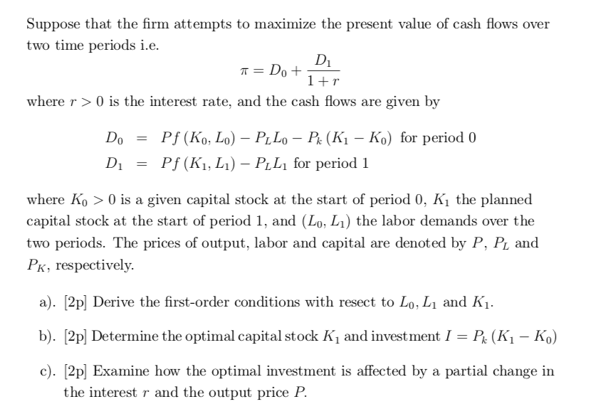 Problem 5 Optimal Investment Over Time 6p Cons Chegg Com