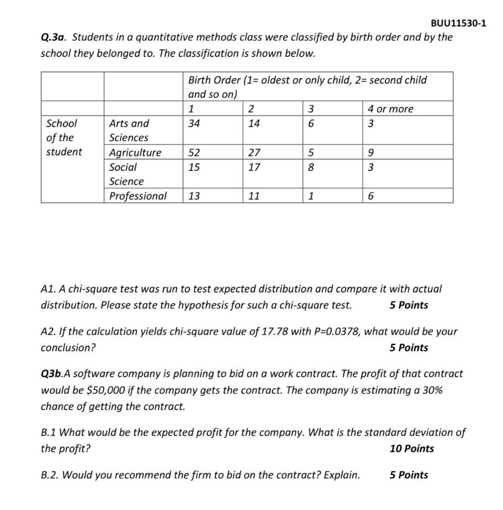 Solved BUU11530-1 Q.3a. Students in a quantitative methods | Chegg.com