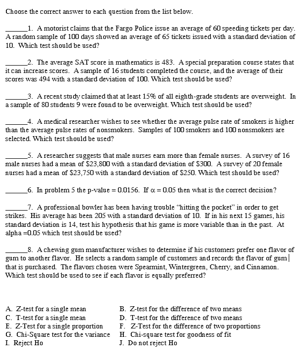 Solved Choose The Correct Answer To Each Question From The 