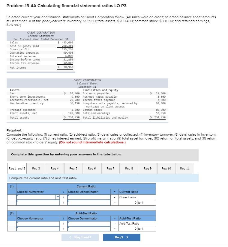 Solved Problem 13-4A Calculating financial statement ratlos | Chegg.com