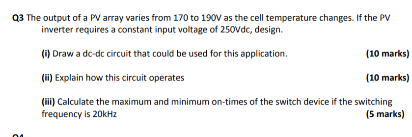 Solved Q3 The output of a PV array varies from 170 to 190V | Chegg.com