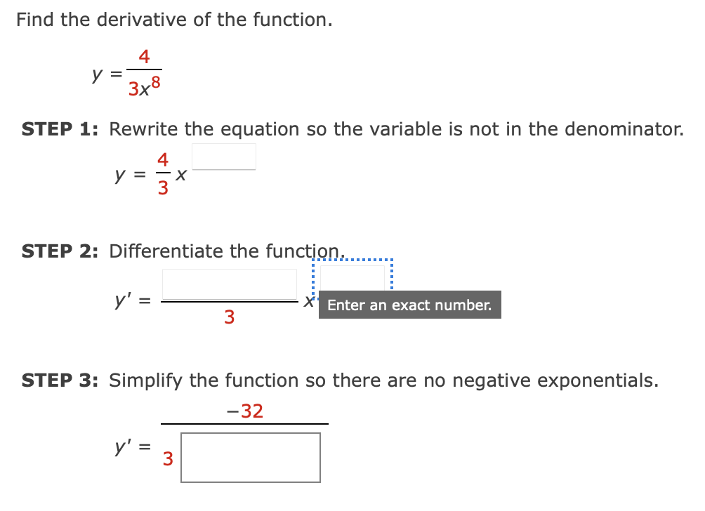 Solved Find The Derivative Of The Function Y3x84 Step 1 6344