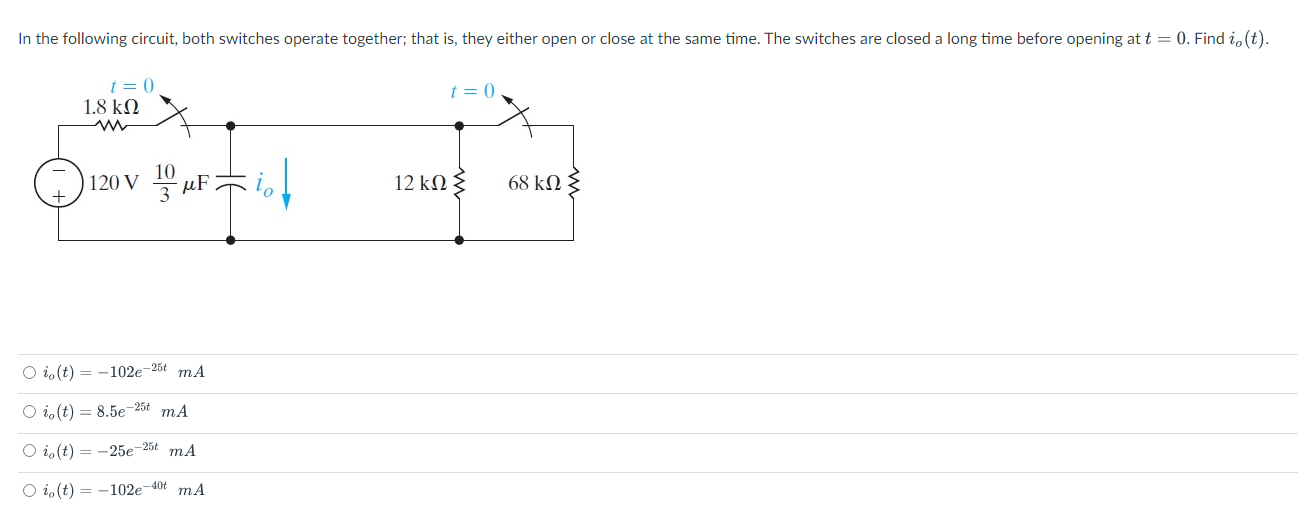 Solved In the following circuit, both switches operate | Chegg.com