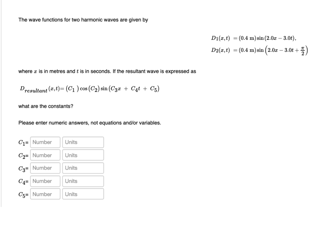 Solved The wave functions for two harmonic waves are given | Chegg.com