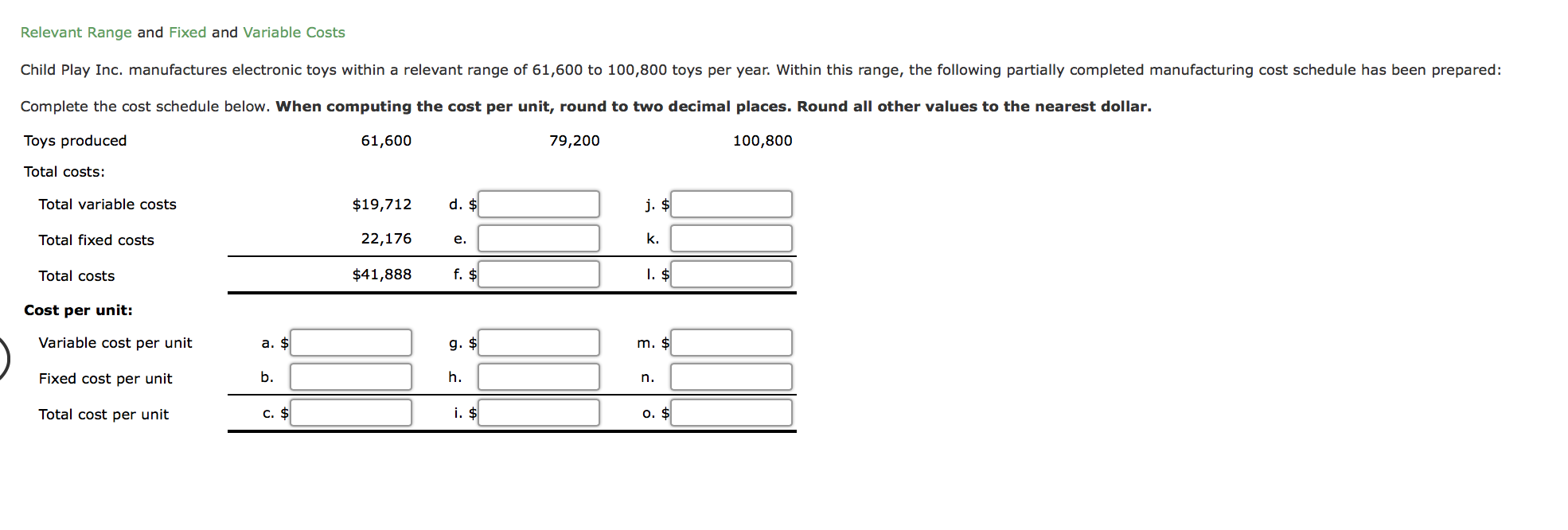 Solved Relevant Range and Fixed and Variable Costs Child