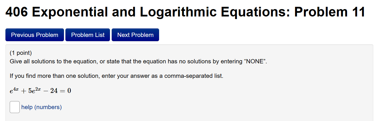 Solved 406 Exponential and Logarithmic Equations: Problem 11 | Chegg.com