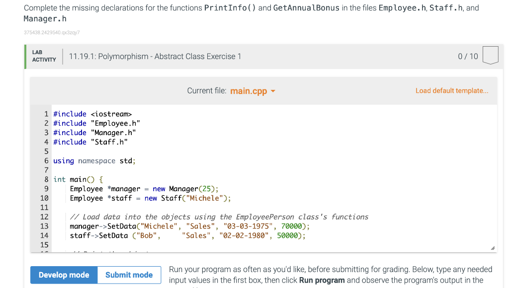 Solved Complete the missing declarations for the functions | Chegg.com