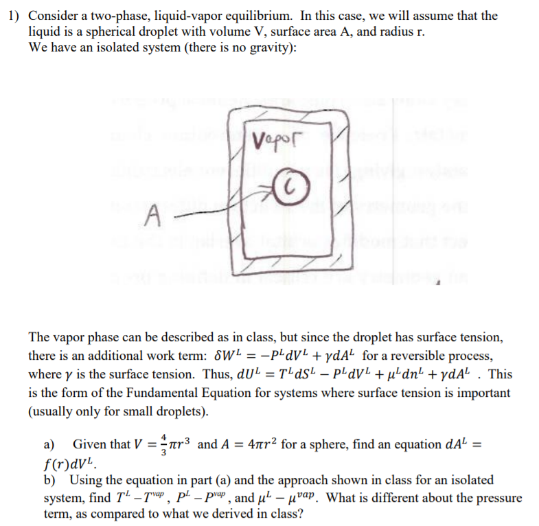 1) Consider a two-phase, liquid-vapor equilibrium. In | Chegg.com