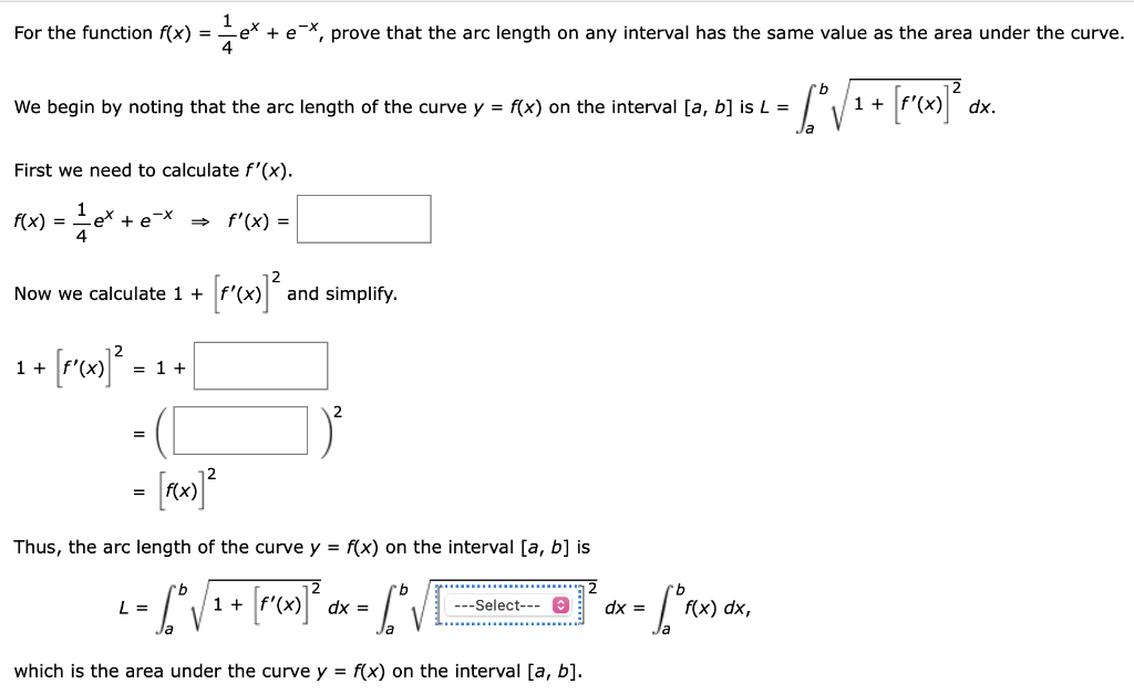 Solved For The Function F X 41ex E−x Prove That The Arc