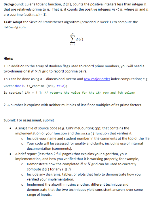 Solved Background: Euler's Totient Function, O(n), Counts | Chegg.com