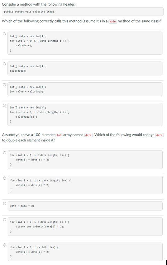 Solved Consider a method with the following header: public | Chegg.com