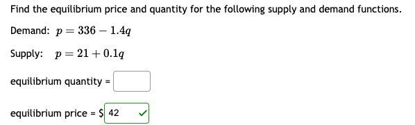 Solved Find the equilibrium price and quantity for the | Chegg.com