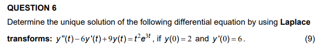 Solved QUESTION 6 Determine the unique solution of the | Chegg.com