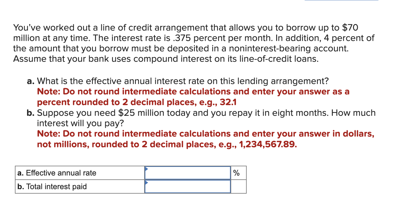 Solved You've worked out a line of credit arrangement that | Chegg.com