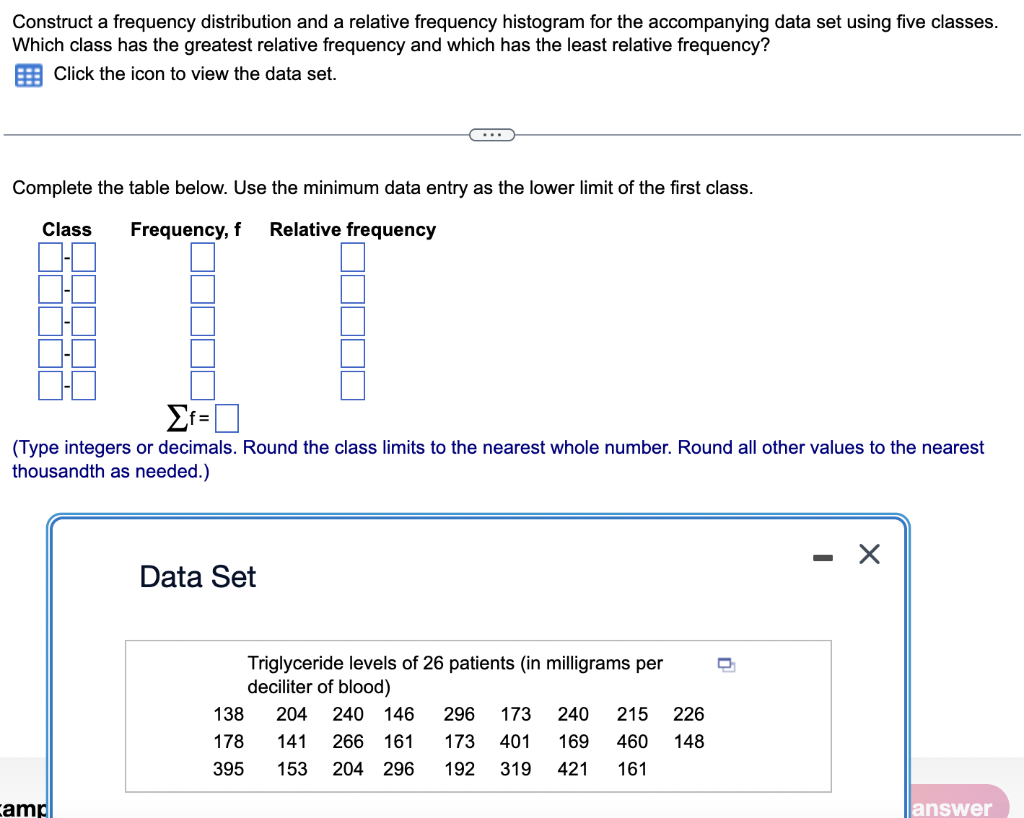 Solved Construct a frequency distribution and a relative | Chegg.com