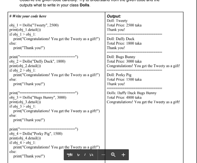 Solved outputs what to write in your class Dolls. Output: | Chegg.com