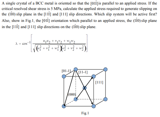 A single crystal of a BCC metal is oriented so that | Chegg.com