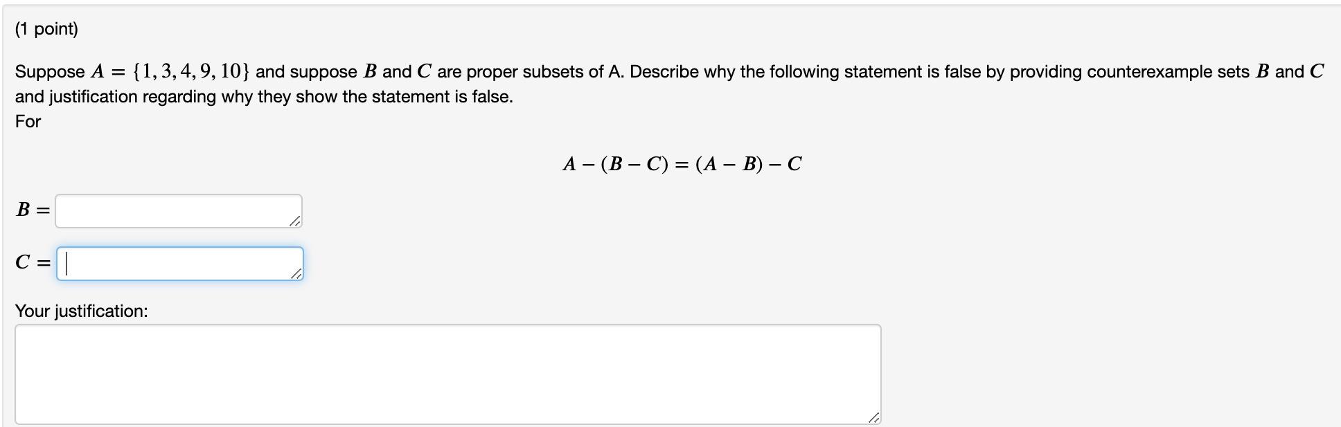 Solved (1 Point) Suppose A = {1,3,4,9, 10} And Suppose B And | Chegg.com