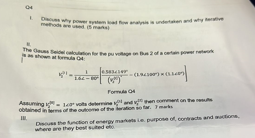 Solved I. Discuss why power system load flow analysis is | Chegg.com