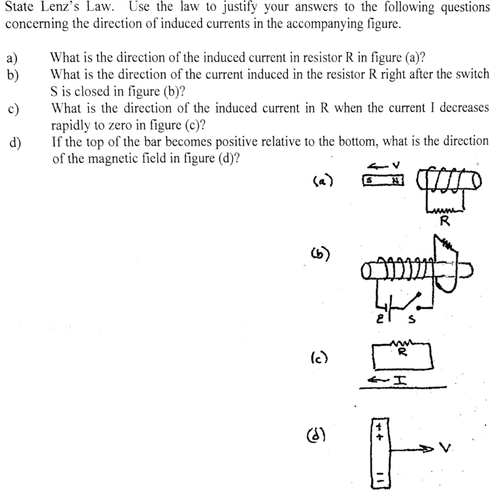 Solved State Lenzs Law Use The Law To Justify Your Answers