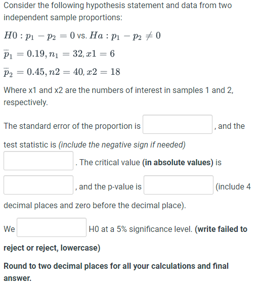 Solved Consider the following hypothesis statement and data | Chegg.com