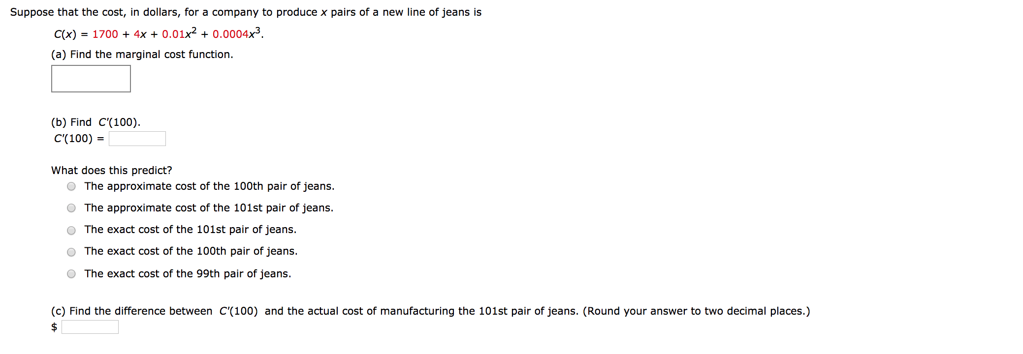 Solved Suppose that the cost, in dollars, for a company to