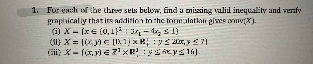 Solved 1. For each of the three sets below, find a missing | Chegg.com