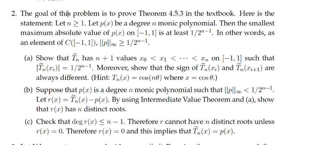 Solved Prove That The Maximum Value Of Chebyshev Polynomial