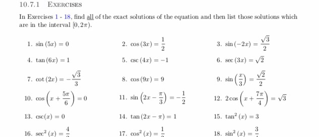 Solved In Exercises 8,9, 17 find all of the exact solutions | Chegg.com
