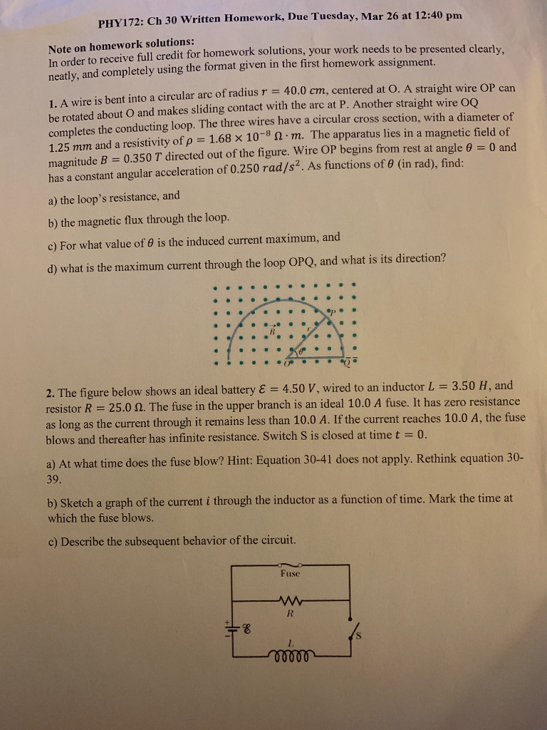 Solved 172: Ch 30 Written Homework, Due Tuesday, Mar 26 at | Chegg.com
