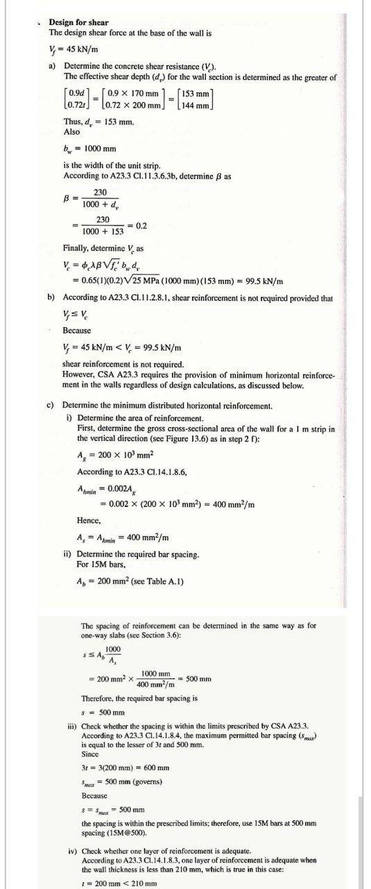 Solved • Design For Shear The Design Shear Force At The Base | Chegg.com