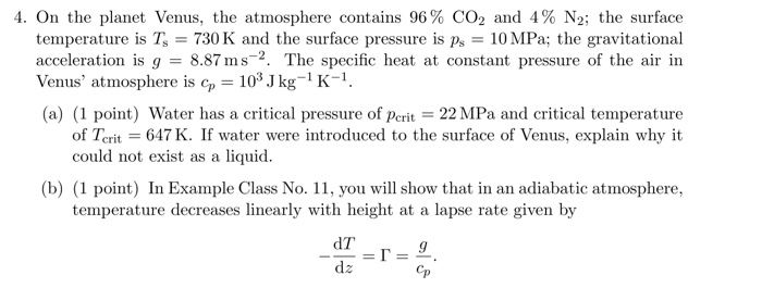 Solved 4. On the planet Venus, the atmosphere contains 96% | Chegg.com