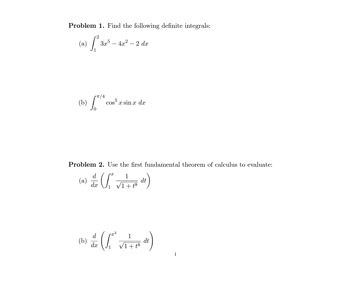 Solved Problem 1 Find The Following Definite Integrals A