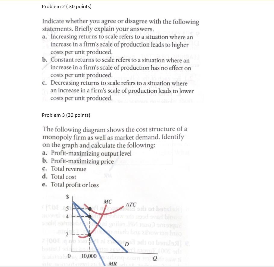 Solved Problem 2 ( 30 points) Indicate whether you agree or | Chegg.com