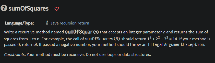 Solved sumOfSquares ♡ Language/Type: Java recursion return | Chegg.com