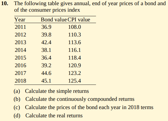 Solved The following table gives annual, end of year prices | Chegg.com