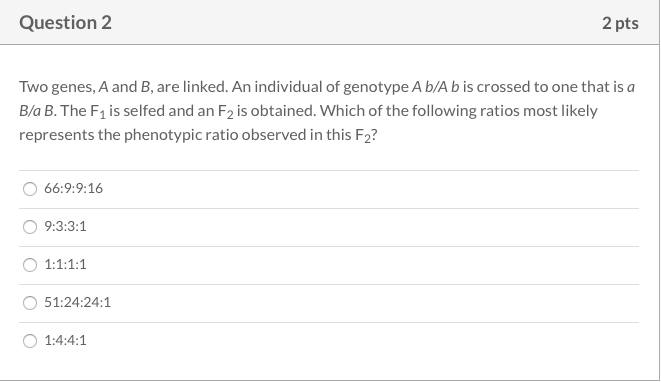 Solved Question 2 2 Pts Two Genes, A And B, Are Linked. An | Chegg.com