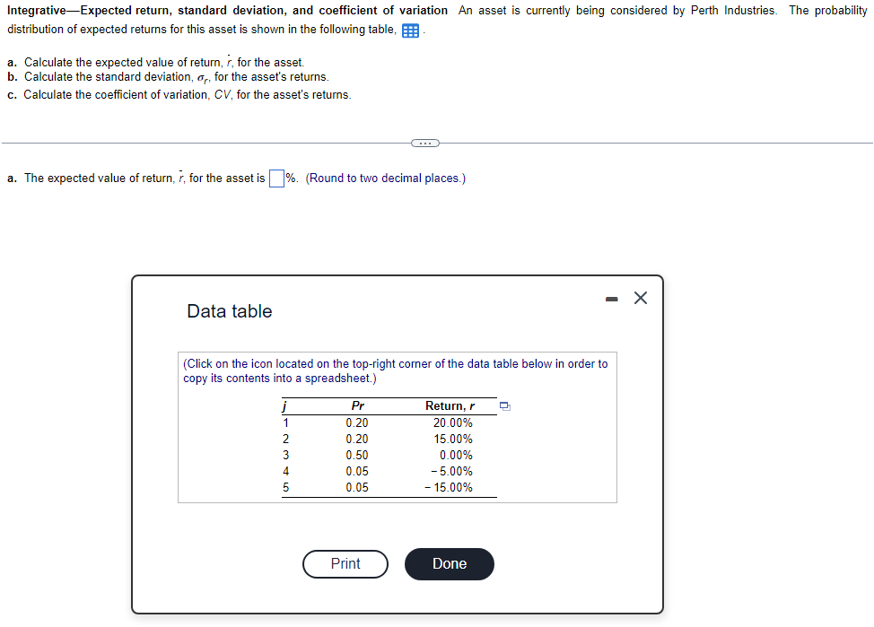 Solved Integrative-Expected return, standard deviation, and | Chegg.com