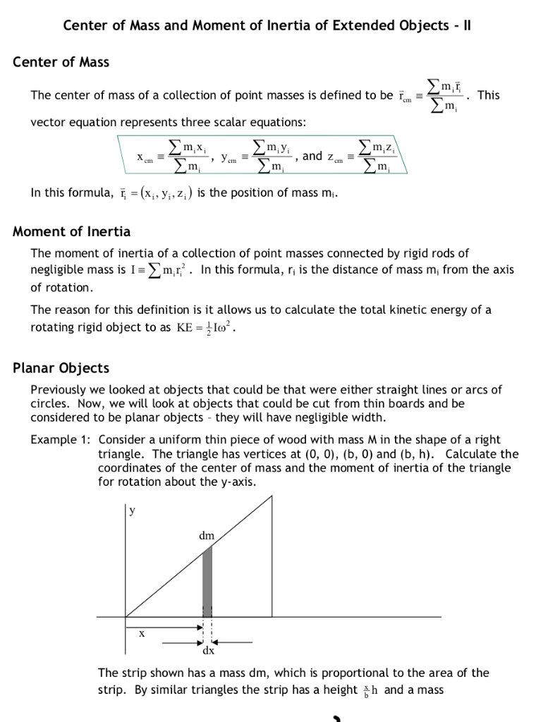 Solved Center of Mass and Moment of Inertia of Extended | Chegg.com