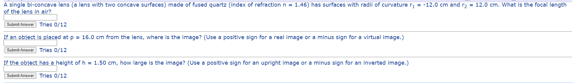 Solved A single bi-concave lens (a lens with two concave | Chegg.com